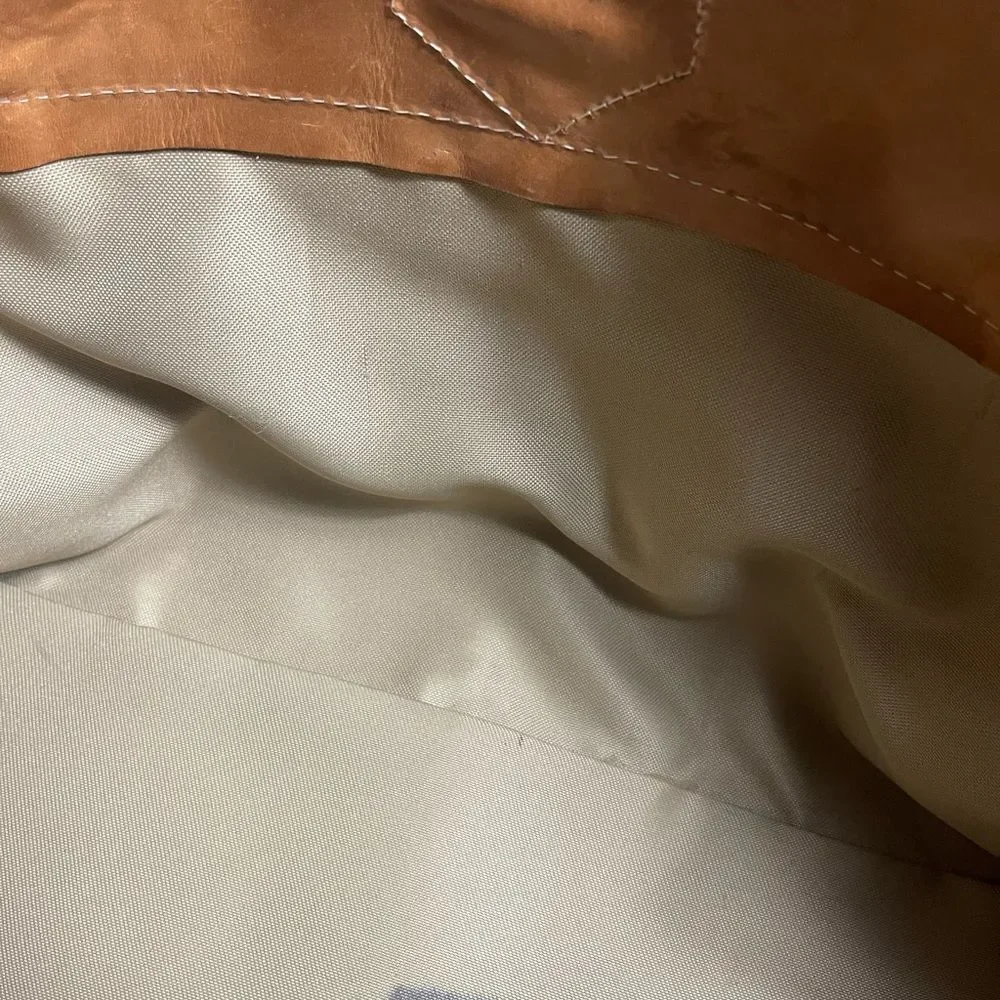 Classic Tan Leather Duffel travel weekender Bag gold tone hardwares